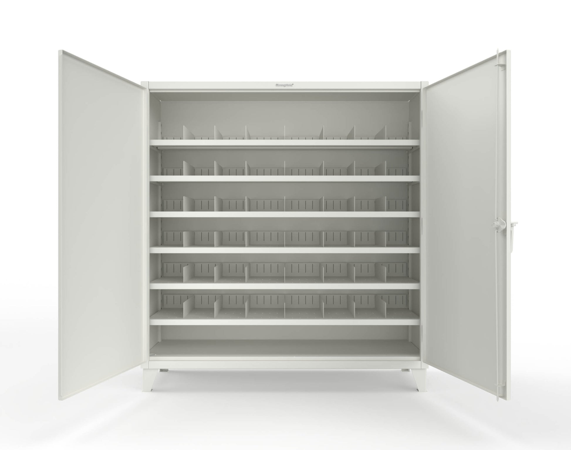 Extreme Duty 12 GA Cabinet with 6 Shelves, Shelf Dividers - 72 In. W x 24 In. D x 78 In. H - 66-246PH-42VD-9003