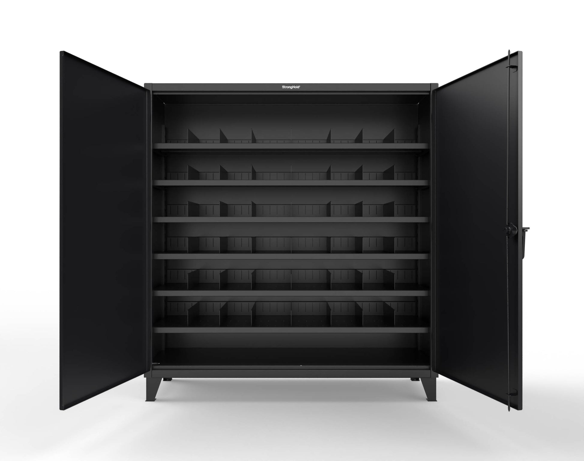 Extreme Duty 12 GA Cabinet with 6 Shelves, Shelf Dividers - 72 In. W x 24 In. D x 78 In. H - 66-246PH-42VD-9005