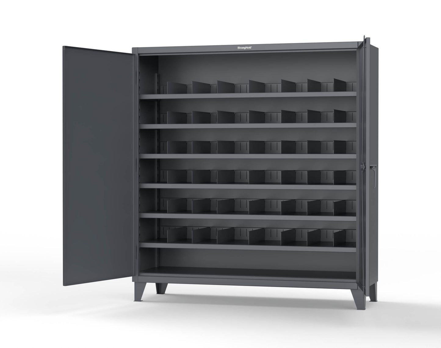 Extreme Duty 12 GA Cabinet with 6 Shelves, Shelf Dividers - 72 In. W x 24 In. D x 78 In. H - 66-246PH-42VD-7024