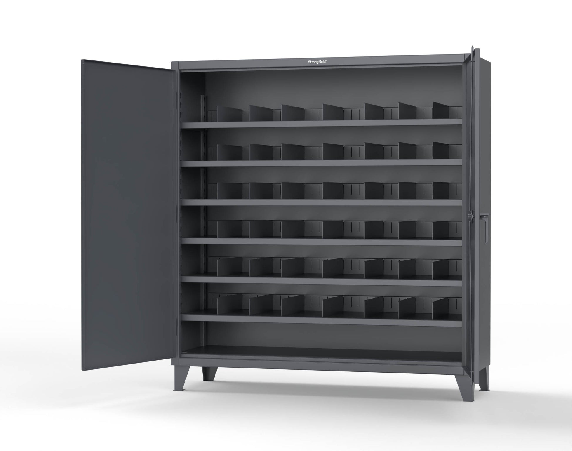 Extreme Duty 12 GA Cabinet with 6 Shelves, Shelf Dividers - 72 In. W x 24 In. D x 78 In. H - 66-246PH-42VD-7024