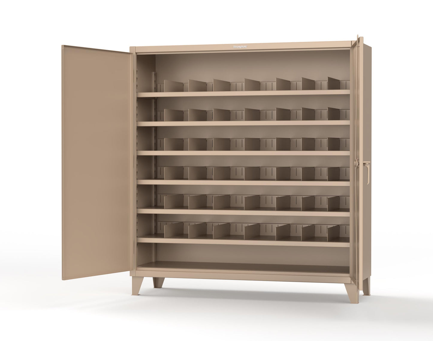 Extreme Duty 12 GA Cabinet with 6 Shelves, Shelf Dividers - 72 In. W x 24 In. D x 78 In. H - 66-246PH-42VD-1019