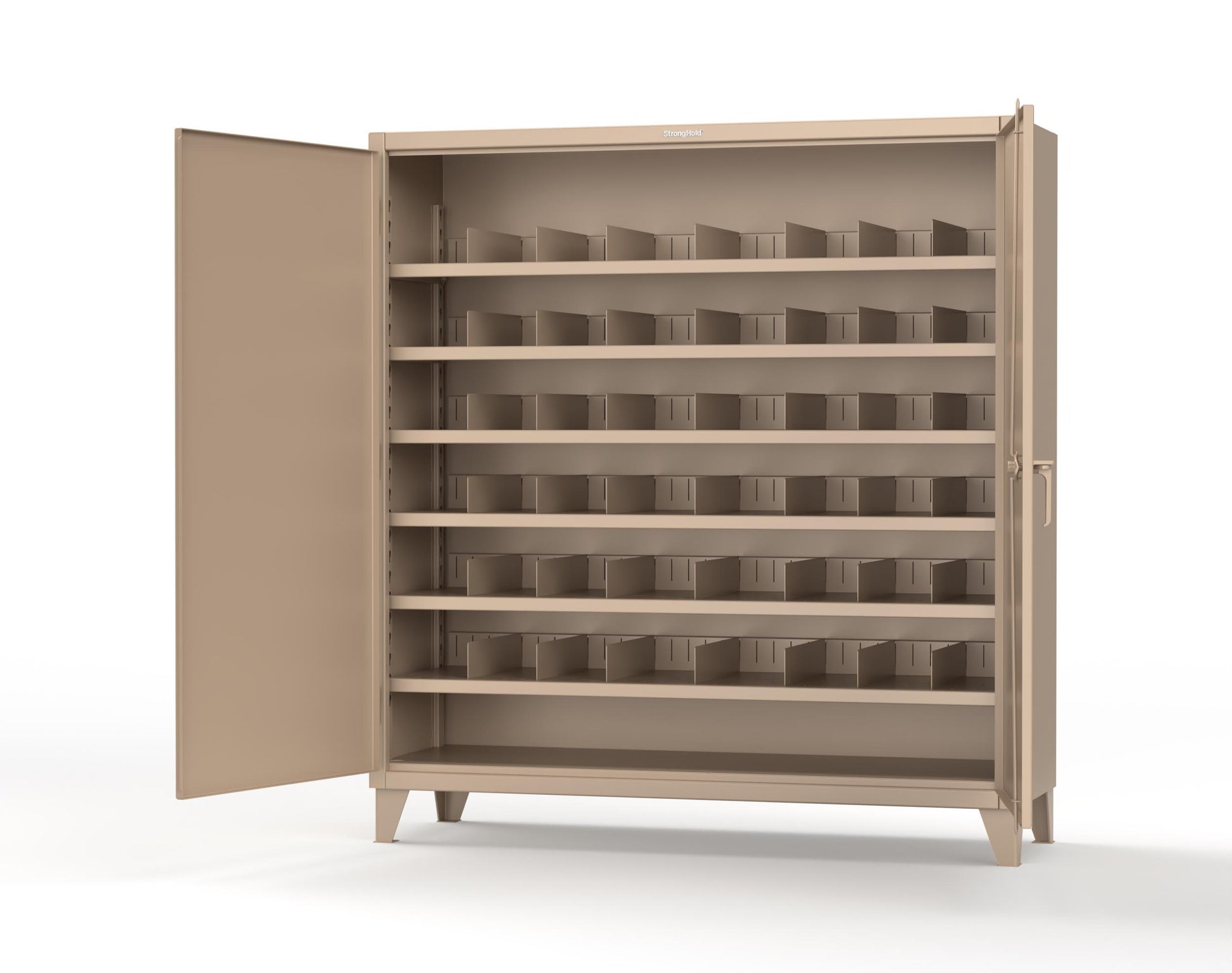 Extreme Duty 12 GA Cabinet with 6 Shelves, Shelf Dividers - 72 In. W x 24 In. D x 78 In. H - 66-246PH-42VD-1019