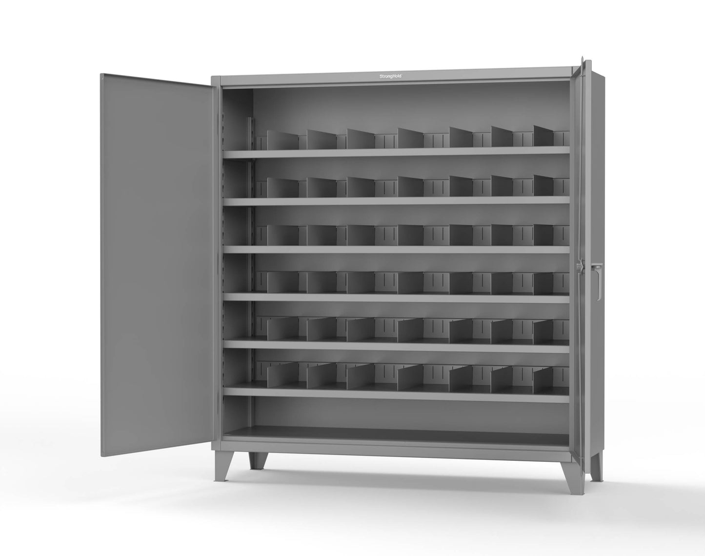 Extreme Duty 12 GA Cabinet with 6 Shelves, Shelf Dividers - 72 In. W x 24 In. D x 78 In. H - 66-246PH-42VD-7037