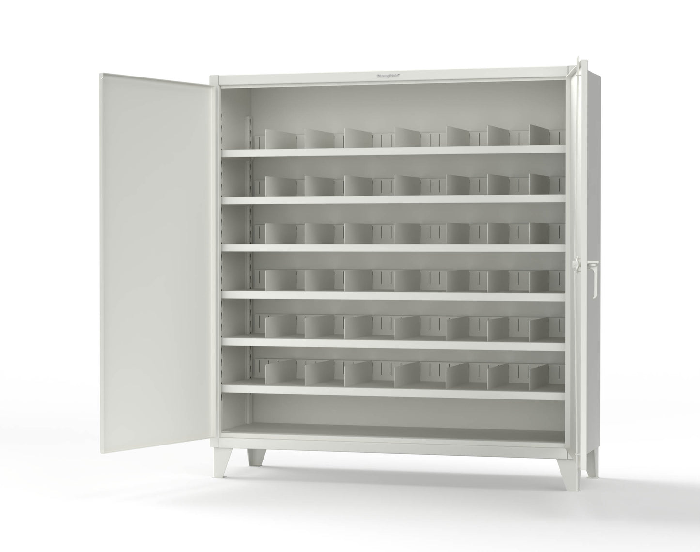 Extreme Duty 12 GA Cabinet with 6 Shelves, Shelf Dividers - 72 In. W x 24 In. D x 78 In. H - 66-246PH-42VD-9003