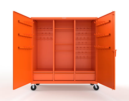 Extreme Duty 12 GA Mobile Rigging Cabinet with Welded Hooks, 3 Drawers, Hanger Rods - 72 in. W x 30 in. D x 80 in. H - 66-303-3DB-RODS-HKS-CA-2009