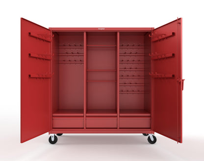Extreme Duty 12 GA Mobile Rigging Cabinet with Welded Hooks, 3 Drawers, Hanger Rods - 72 in. W x 30 in. D x 80 in. H - 66-303-3DB-RODS-HKS-CA-3001