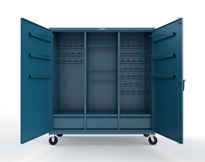 Extreme Duty 12 GA Mobile Rigging Cabinet with Welded Hooks, 3 Drawers, Hanger Rods - 72 in. W x 30 in. D x 80 in. H - 66-303-3DB-RODS-HKS-CA-5001