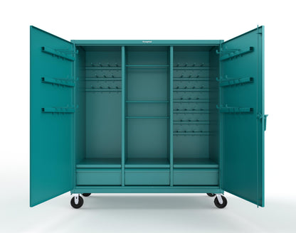 Extreme Duty 12 GA Mobile Rigging Cabinet with Welded Hooks, 3 Drawers, Hanger Rods - 72 in. W x 30 in. D x 80 in. H - 66-303-3DB-RODS-HKS-CA-5021