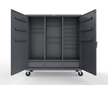 Extreme Duty 12 GA Mobile Rigging Cabinet with Welded Hooks, 3 Drawers, Hanger Rods - 72 in. W x 30 in. D x 80 in. H - 66-303-3DB-RODS-HKS-CA-7024
