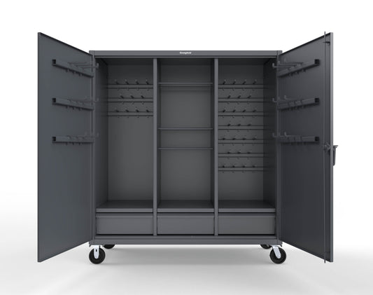 Extreme Duty 12 GA Mobile Rigging Cabinet with Welded Hooks, 3 Drawers, Hanger Rods - 72 in. W x 30 in. D x 80 in. H - 66-303-3DB-RODS-HKS-CA-7024