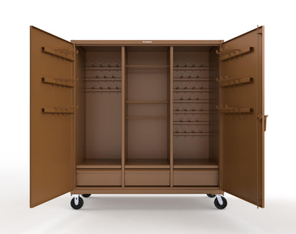Extreme Duty 12 GA Mobile Rigging Cabinet with Welded Hooks, 3 Drawers, Hanger Rods - 72 in. W x 30 in. D x 80 in. H - 66-303-3DB-RODS-HKS-CA-8008