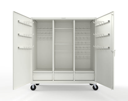 Extreme Duty 12 GA Mobile Rigging Cabinet with Welded Hooks, 3 Drawers, Hanger Rods - 72 in. W x 30 in. D x 80 in. H - 66-303-3DB-RODS-HKS-CA-9003