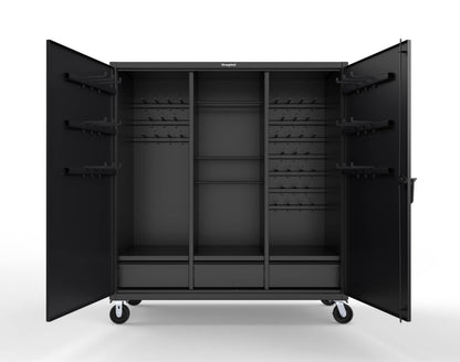 Extreme Duty 12 GA Mobile Rigging Cabinet with Welded Hooks, 3 Drawers, Hanger Rods - 72 in. W x 30 in. D x 80 in. H - 66-303-3DB-RODS-HKS-CA-9005