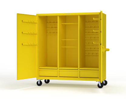 Extreme Duty 12 GA Mobile Rigging Cabinet with Welded Hooks, 3 Drawers, Hanger Rods - 72 in. W x 30 in. D x 80 in. H - 66-303-3DB-RODS-HKS-CA-1021