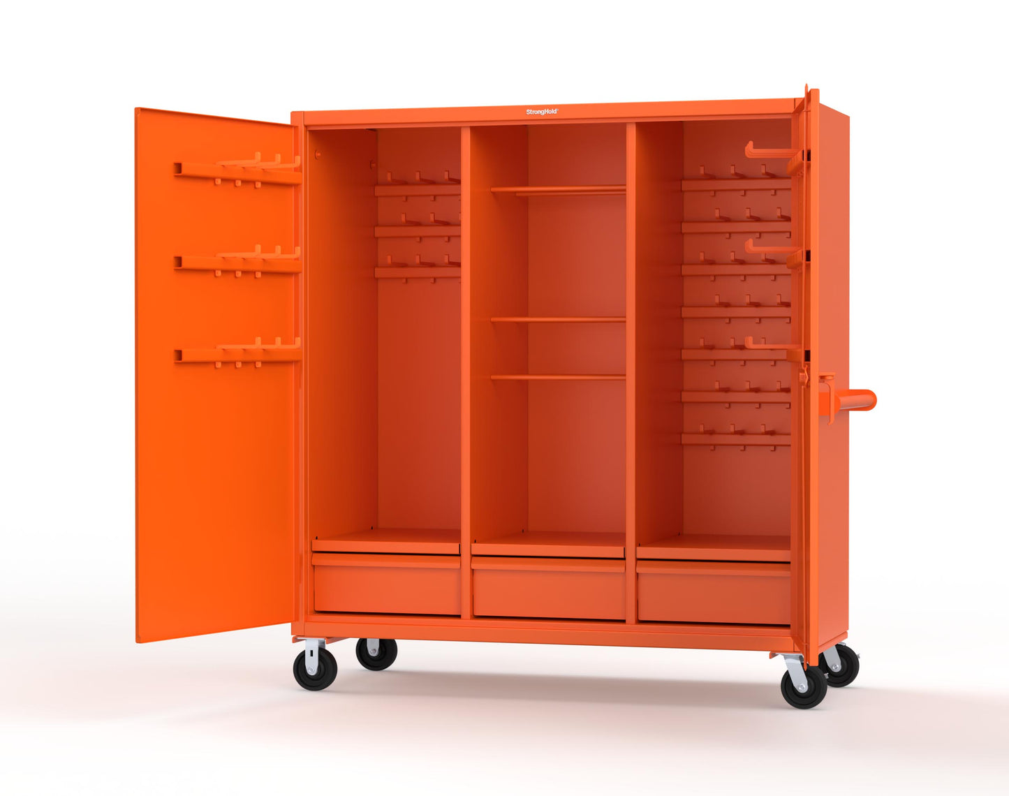 Extreme Duty 12 GA Mobile Rigging Cabinet with Welded Hooks, 3 Drawers, Hanger Rods - 72 in. W x 30 in. D x 80 in. H - 66-303-3DB-RODS-HKS-CA-2009