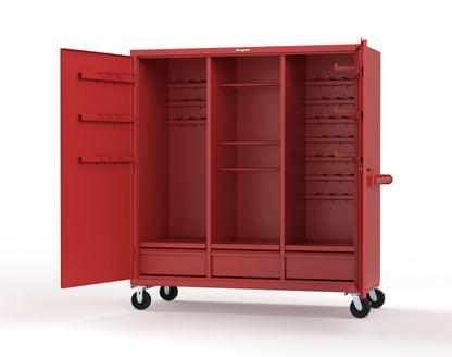 Extreme Duty 12 GA Mobile Rigging Cabinet with Welded Hooks, 3 Drawers, Hanger Rods - 72 in. W x 30 in. D x 80 in. H - 66-303-3DB-RODS-HKS-CA-3001