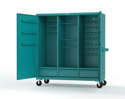 Extreme Duty 12 GA Mobile Rigging Cabinet with Welded Hooks, 3 Drawers, Hanger Rods - 72 in. W x 30 in. D x 80 in. H - 66-303-3DB-RODS-HKS-CA-5021
