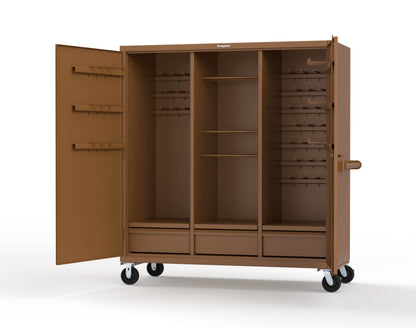 Extreme Duty 12 GA Mobile Rigging Cabinet with Welded Hooks, 3 Drawers, Hanger Rods - 72 in. W x 30 in. D x 80 in. H - 66-303-3DB-RODS-HKS-CA-8008