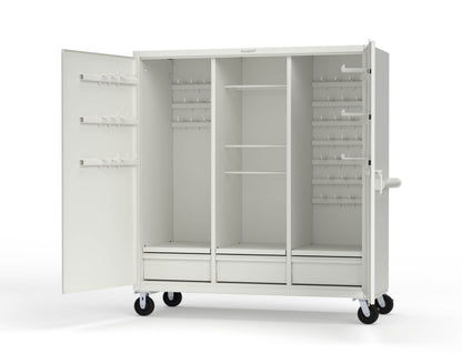 Extreme Duty 12 GA Mobile Rigging Cabinet with Welded Hooks, 3 Drawers, Hanger Rods - 72 in. W x 30 in. D x 80 in. H - 66-303-3DB-RODS-HKS-CA-9003