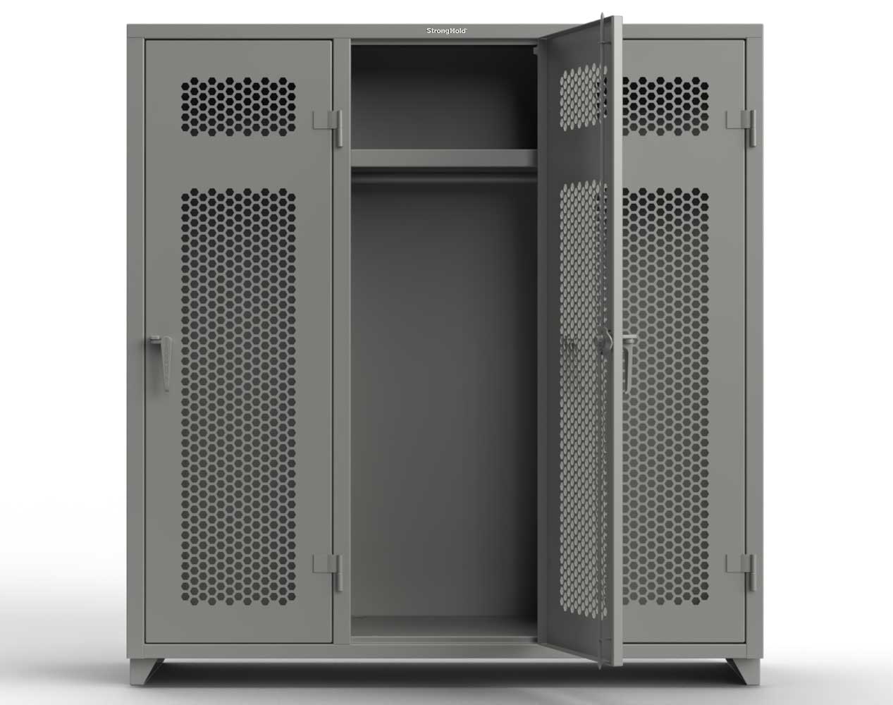 Extra Heavy Duty 14 GA Ventilated Single-Tier Locker with Shelf and Hanger Rod, 3 Compartments - 72 in. W x 24 in. D x 75 in. H