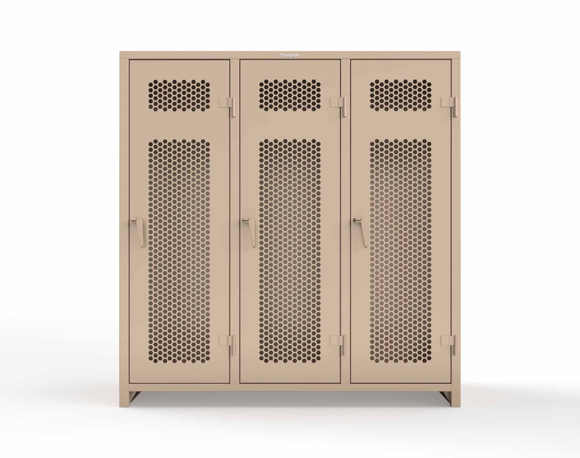 Extra Heavy Duty 14 GA Ventilated Single-Tier Locker with Shelf and Hanger Rod, 3 Compartments - 72 in. W x 24 in. D x 75 in. H - 66-3H-24-1T-L-1019