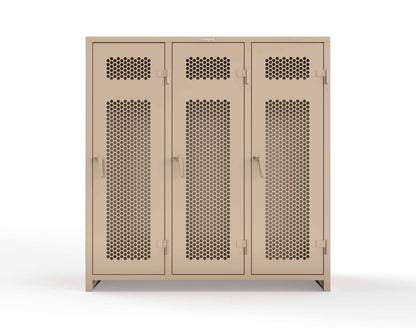 Extra Heavy Duty 14 GA Ventilated Single-Tier Locker with Shelf and Hanger Rod, 3 Compartments - 72 in. W x 24 in. D x 75 in. H - 66-3H-24-1T-L-1019
