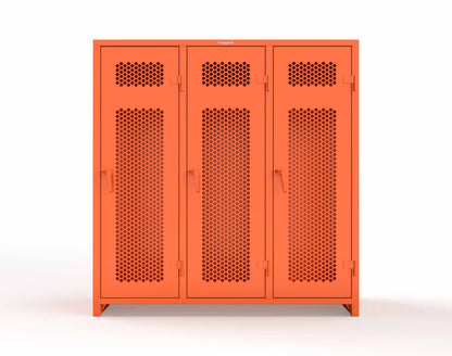 Extra Heavy Duty 14 GA Ventilated Single-Tier Locker with Shelf and Hanger Rod, 3 Compartments - 72 in. W x 24 in. D x 75 in. H - 66-3H-24-1T-L-2004