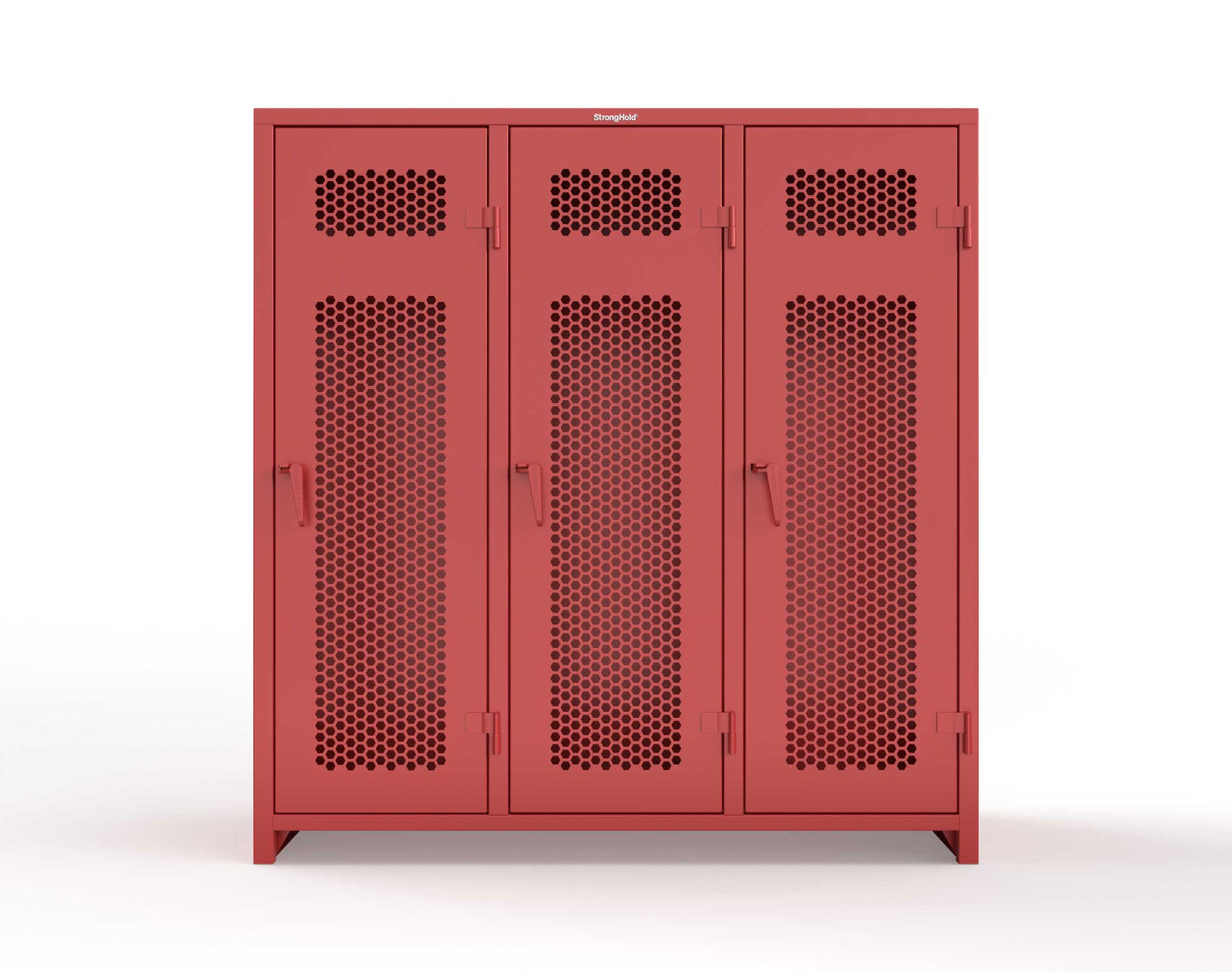Extra Heavy Duty 14 GA Ventilated Single-Tier Locker with Shelf and Hanger Rod, 3 Compartments - 72 in. W x 24 in. D x 75 in. H - 66-3H-24-1T-L-3001