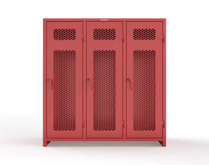 Extra Heavy Duty 14 GA Ventilated Single-Tier Locker with Shelf and Hanger Rod, 3 Compartments - 72 in. W x 24 in. D x 75 in. H - 66-3H-24-1T-L-3001