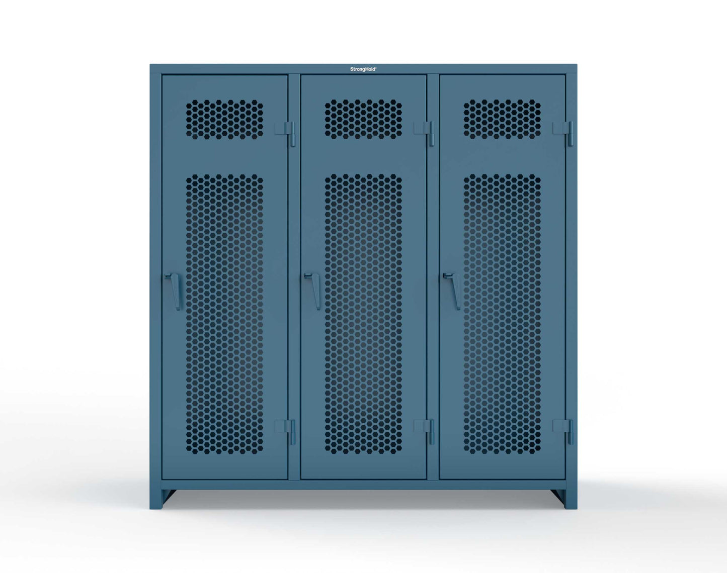 Extra Heavy Duty 14 GA Ventilated Single-Tier Locker with Shelf and Hanger Rod, 3 Compartments - 72 in. W x 24 in. D x 75 in. H - 66-3H-24-1T-L-5010
