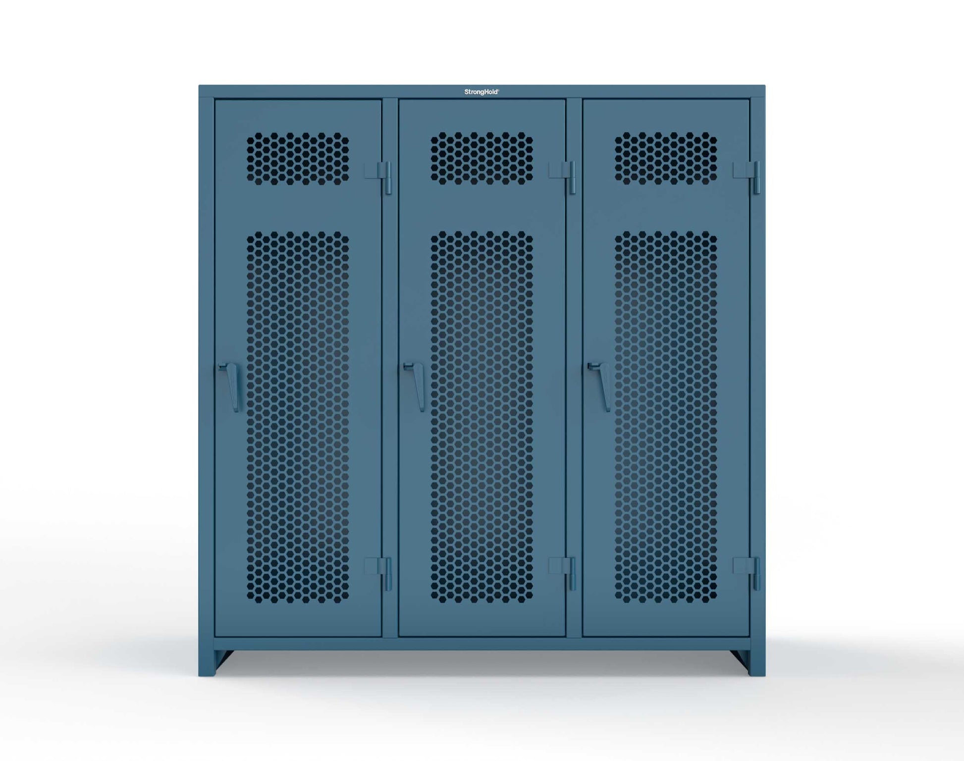 Extra Heavy Duty 14 GA Ventilated Single-Tier Locker with Shelf and Hanger Rod, 3 Compartments - 72 in. W x 24 in. D x 75 in. H - 66-3H-24-1T-L-5010