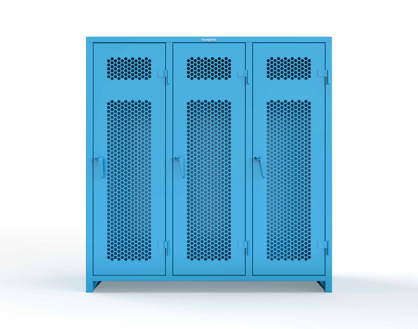 Extra Heavy Duty 14 GA Ventilated Single-Tier Locker with Shelf and Hanger Rod, 3 Compartments - 72 in. W x 24 in. D x 75 in. H - 66-3H-24-1T-L-5012
