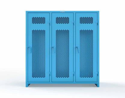Extra Heavy Duty 14 GA Ventilated Single-Tier Locker with Shelf and Hanger Rod, 3 Compartments - 72 in. W x 24 in. D x 75 in. H - 66-3H-24-1T-L-5012