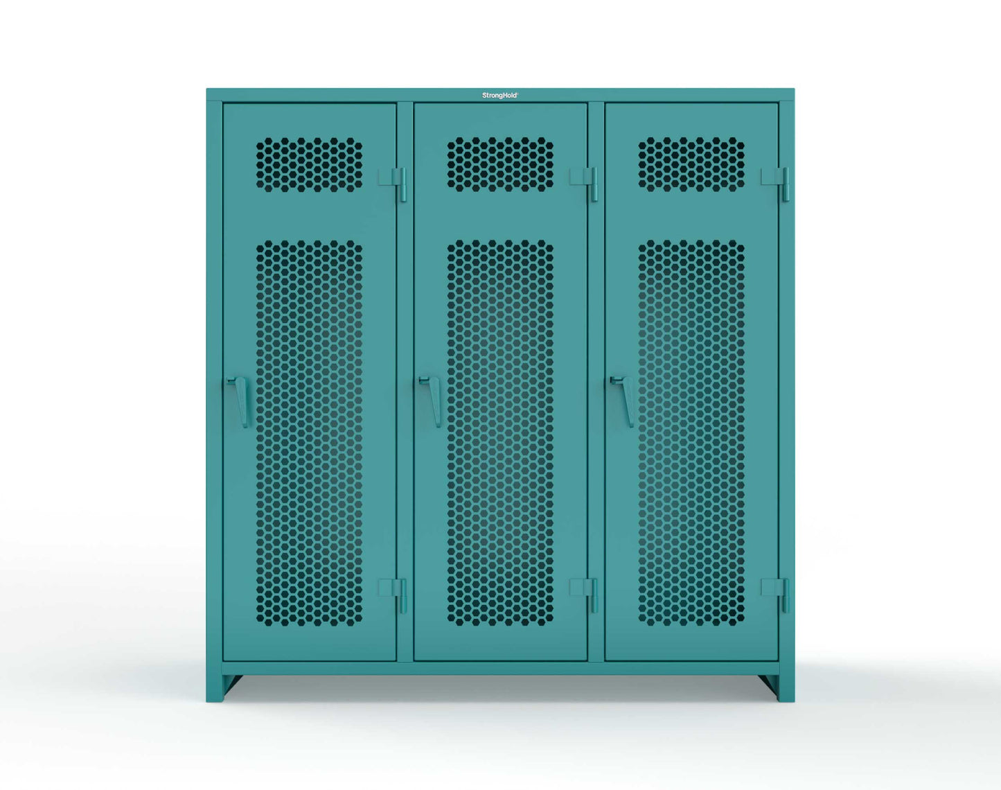 Extra Heavy Duty 14 GA Ventilated Single-Tier Locker with Shelf and Hanger Rod, 3 Compartments - 72 in. W x 24 in. D x 75 in. H - 66-3H-24-1T-L-5021