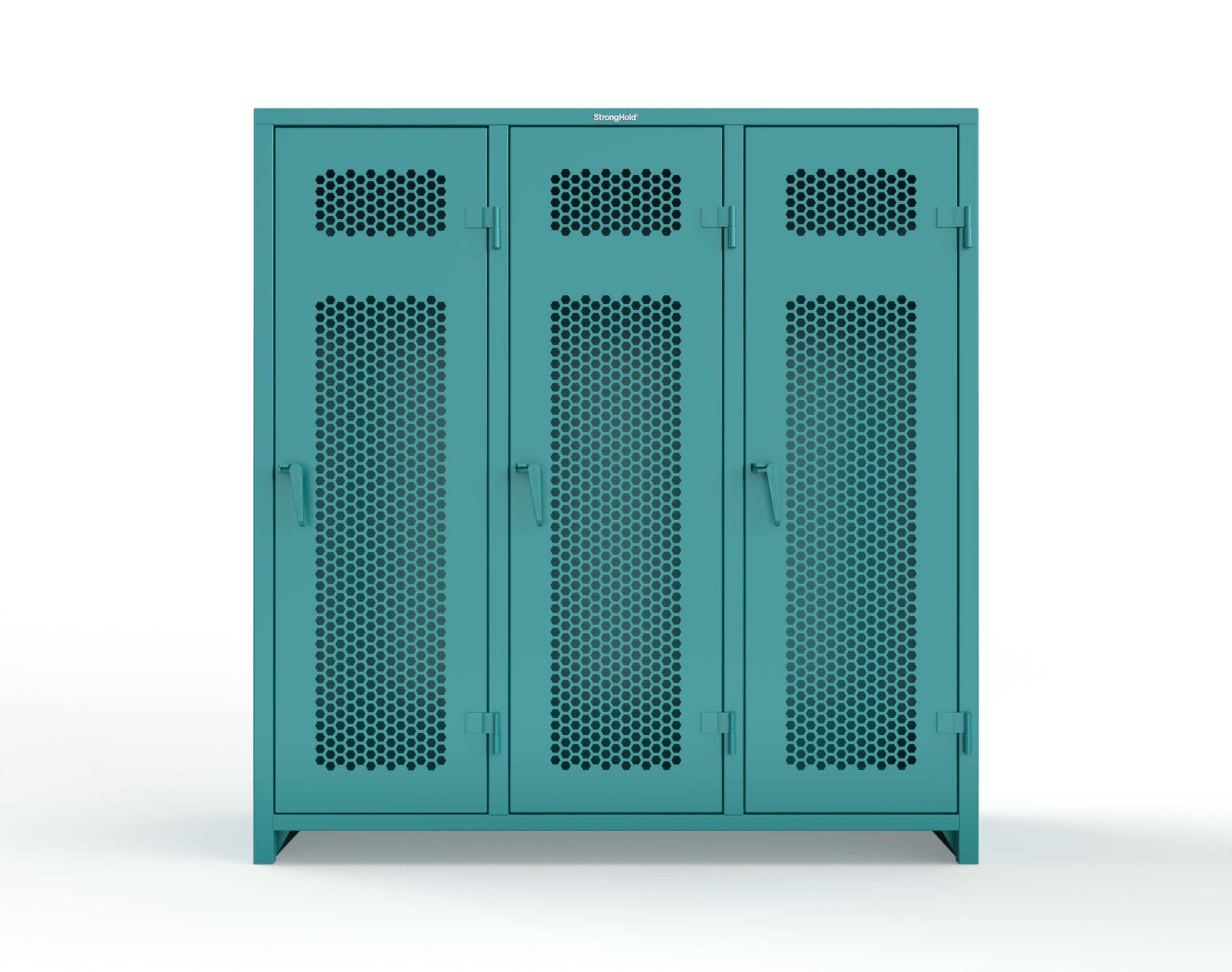 Extra Heavy Duty 14 GA Ventilated Single-Tier Locker with Shelf and Hanger Rod, 3 Compartments - 72 in. W x 24 in. D x 75 in. H - 66-3H-24-1T-L-5021