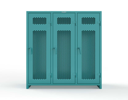 Extra Heavy Duty 14 GA Ventilated Single-Tier Locker with Shelf and Hanger Rod, 3 Compartments - 72 in. W x 24 in. D x 75 in. H - 66-3H-24-1T-L-5021
