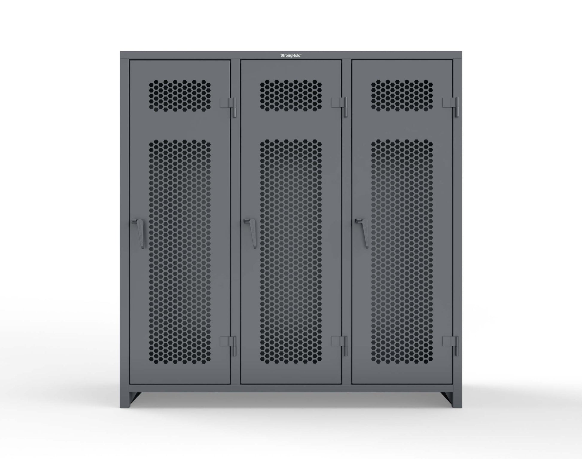 Extra Heavy Duty 14 GA Ventilated Single-Tier Locker with Shelf and Hanger Rod, 3 Compartments - 72 in. W x 24 in. D x 75 in. H - 66-3H-24-1T-L-7024