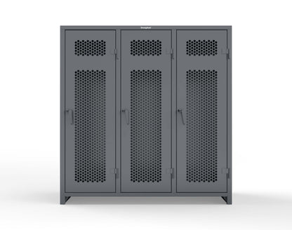 Extra Heavy Duty 14 GA Ventilated Single-Tier Locker with Shelf and Hanger Rod, 3 Compartments - 72 in. W x 24 in. D x 75 in. H - 66-3H-24-1T-L-7024