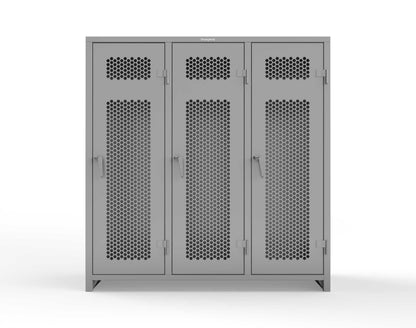 Extra Heavy Duty 14 GA Ventilated Single-Tier Locker with Shelf and Hanger Rod, 3 Compartments - 72 in. W x 24 in. D x 75 in. H - 66-3H-24-1T-L-7037