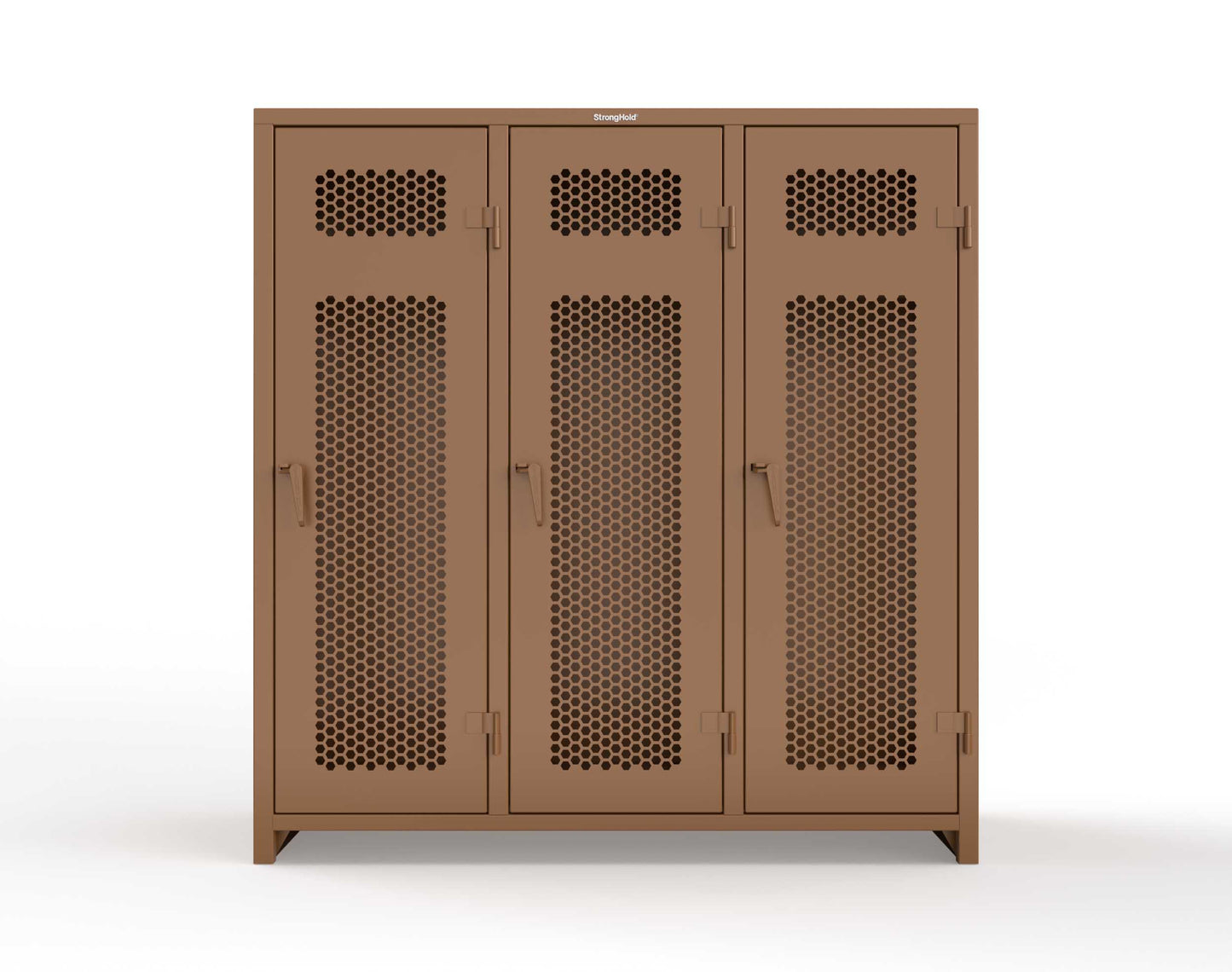 Extra Heavy Duty 14 GA Ventilated Single-Tier Locker with Shelf and Hanger Rod, 3 Compartments - 72 in. W x 24 in. D x 75 in. H - 66-3H-24-1T-L-8025