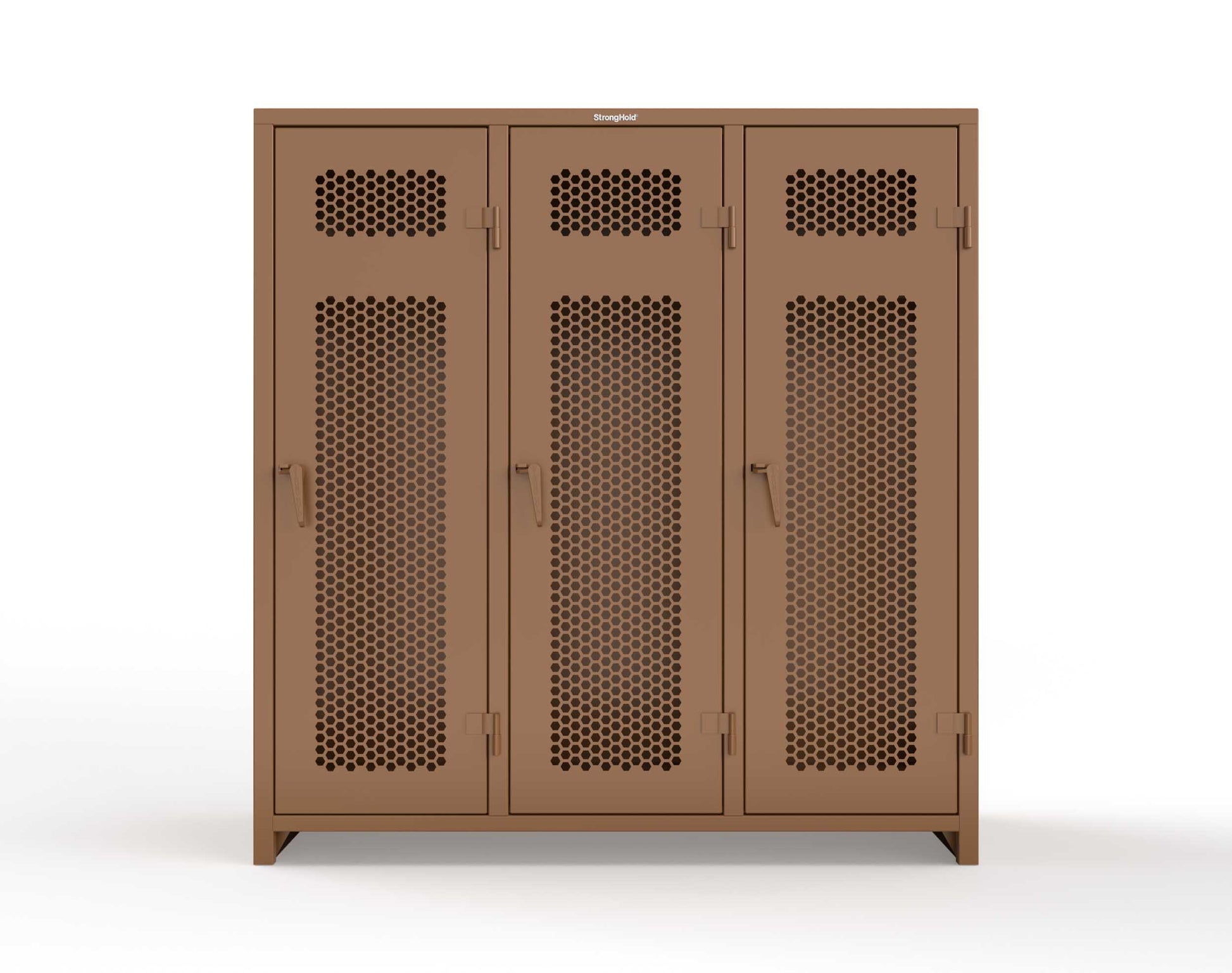 Extra Heavy Duty 14 GA Ventilated Single-Tier Locker with Shelf and Hanger Rod, 3 Compartments - 72 in. W x 24 in. D x 75 in. H - 66-3H-24-1T-L-8025
