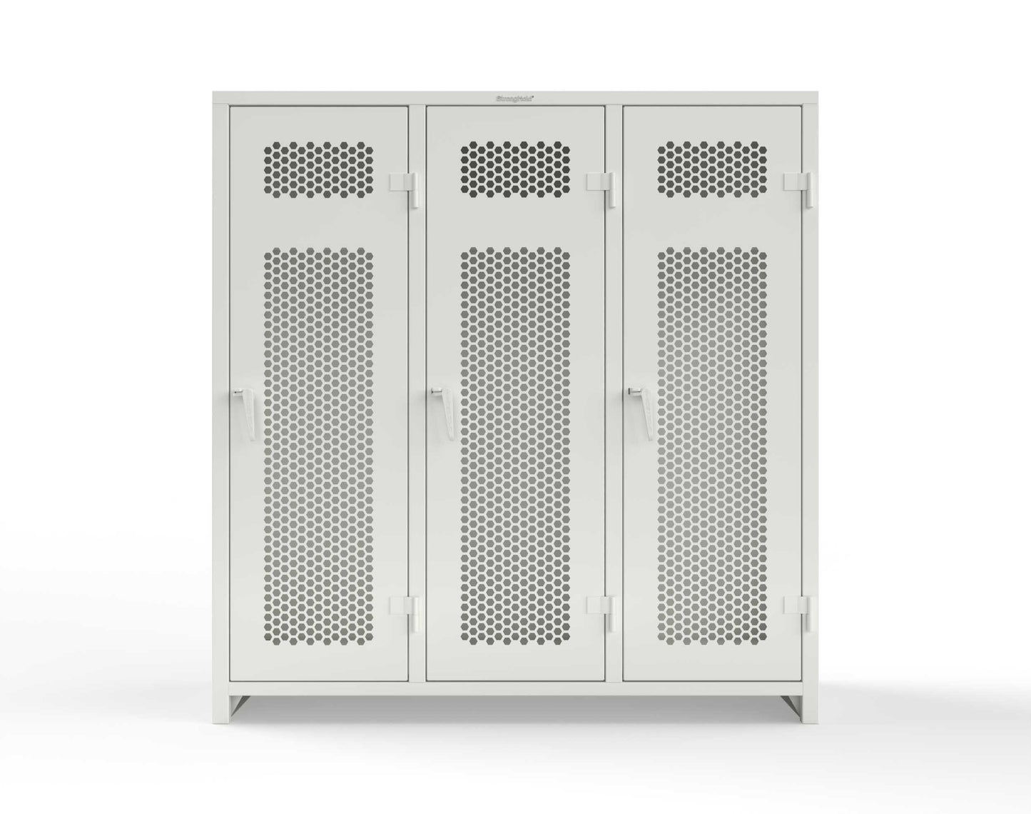 Extra Heavy Duty 14 GA Ventilated Single-Tier Locker with Shelf and Hanger Rod, 3 Compartments - 72 in. W x 24 in. D x 75 in. H - 66-3H-24-1T-L-9003