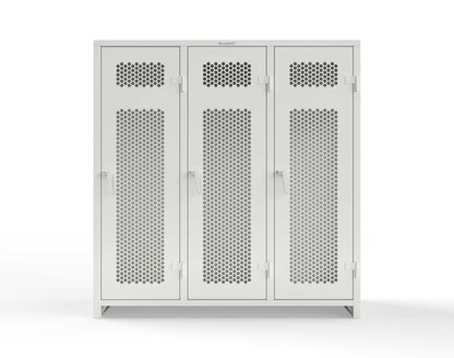 Extra Heavy Duty 14 GA Ventilated Single-Tier Locker with Shelf and Hanger Rod, 3 Compartments - 72 in. W x 24 in. D x 75 in. H - 66-3H-24-1T-L-9003