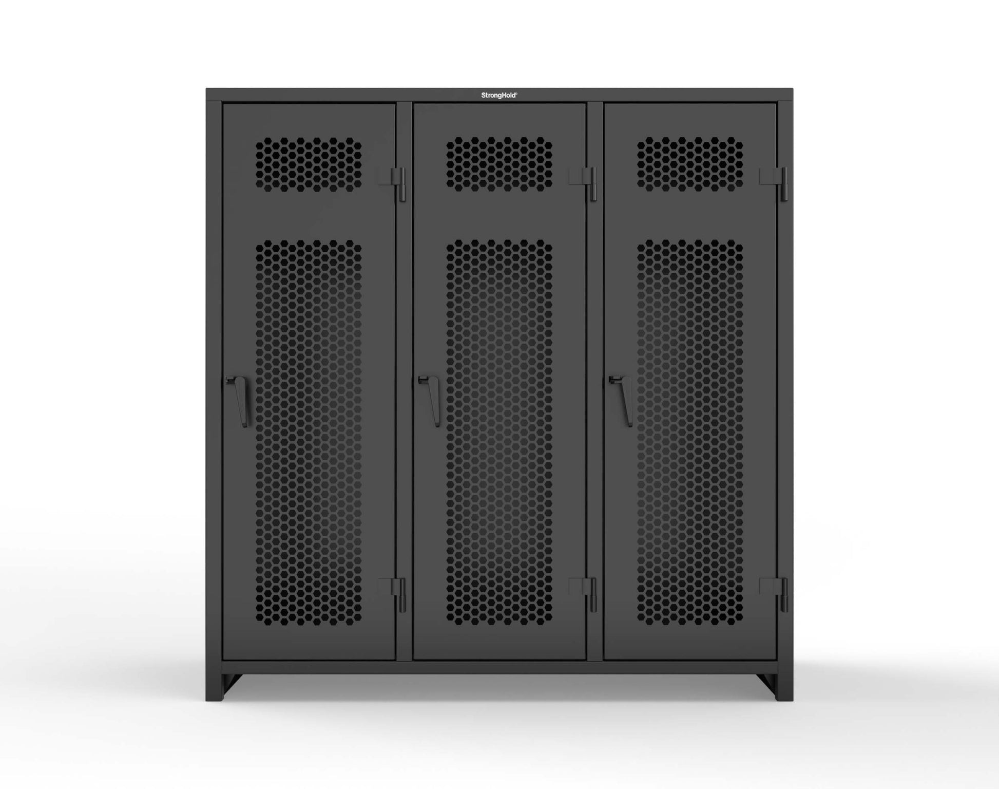 Extra Heavy Duty 14 GA Ventilated Single-Tier Locker with Shelf and Hanger Rod, 3 Compartments - 72 in. W x 24 in. D x 75 in. H - 66-3H-24-1T-L-9005