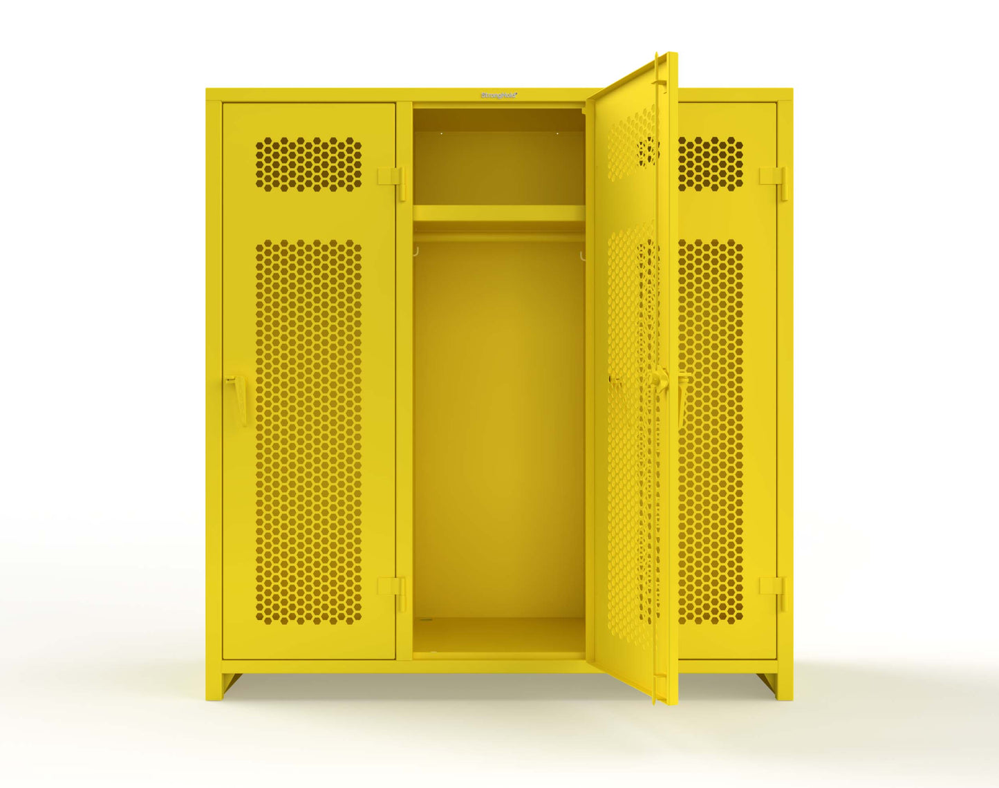 Extra Heavy Duty 14 GA Ventilated Single-Tier Locker with Shelf and Hanger Rod, 3 Compartments - 72 in. W x 24 in. D x 75 in. H - 66-3H-24-1T-L-1023