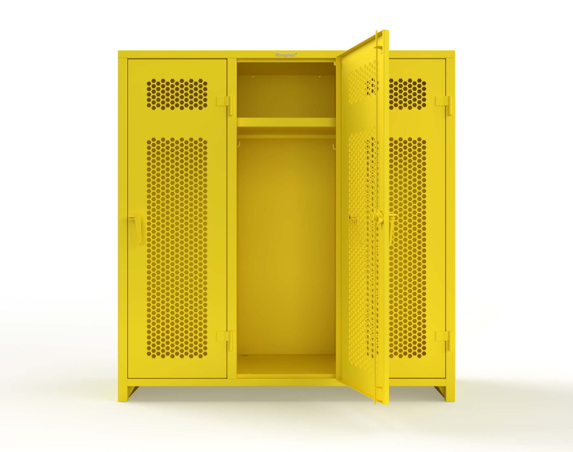 Extra Heavy Duty 14 GA Ventilated Single-Tier Locker with Shelf and Hanger Rod, 3 Compartments - 72 in. W x 24 in. D x 75 in. H - 66-3H-24-1T-L-1023