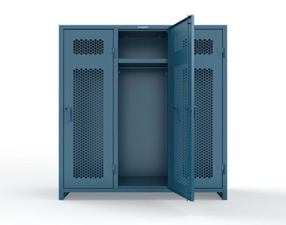 Extra Heavy Duty 14 GA Ventilated Single-Tier Locker with Shelf and Hanger Rod, 3 Compartments - 72 in. W x 24 in. D x 75 in. H - 66-3H-24-1T-L-5010