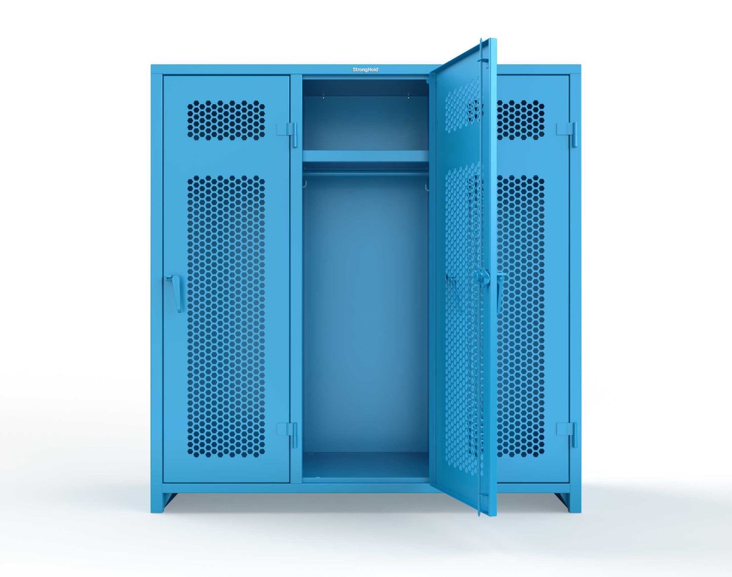 Extra Heavy Duty 14 GA Ventilated Single-Tier Locker with Shelf and Hanger Rod, 3 Compartments - 72 in. W x 24 in. D x 75 in. H - 66-3H-24-1T-L-5012