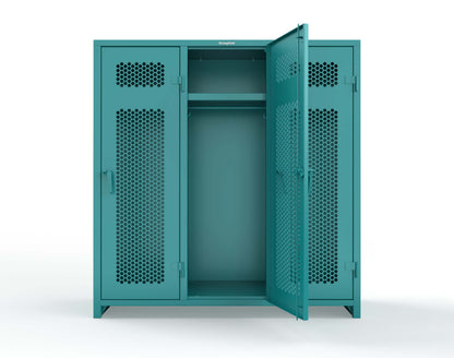 Extra Heavy Duty 14 GA Ventilated Single-Tier Locker with Shelf and Hanger Rod, 3 Compartments - 72 in. W x 24 in. D x 75 in. H - 66-3H-24-1T-L-5021