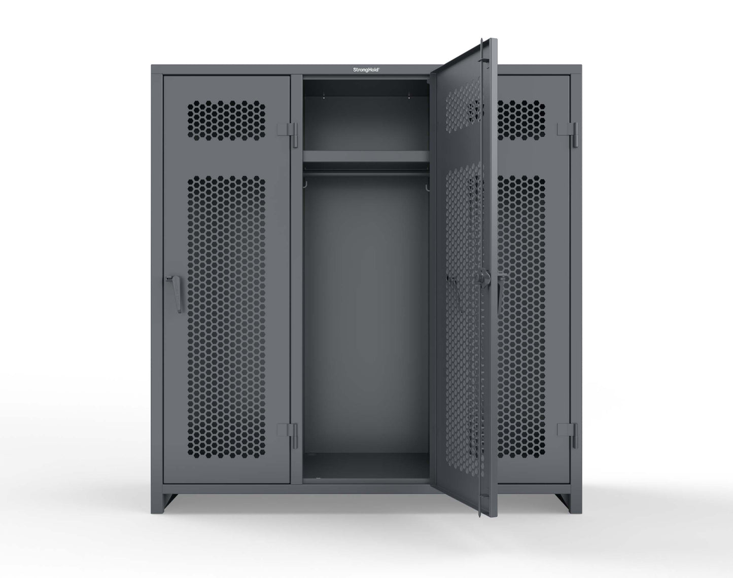 Extra Heavy Duty 14 GA Ventilated Single-Tier Locker with Shelf and Hanger Rod, 3 Compartments - 72 in. W x 24 in. D x 75 in. H - 66-3H-24-1T-L-7024
